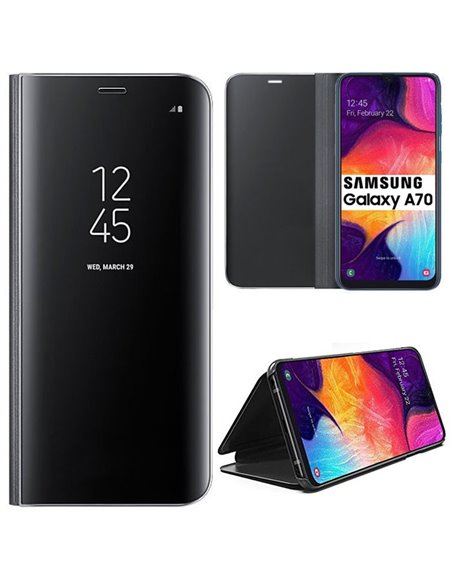 CUSTODIA per SAMSUNG GALAXY A70 (SM-A705), GALAXY A70s (SM-A707) - FLIP ORIZZONTALE CLEAR VIEW STANDING COVER COLORE NERO