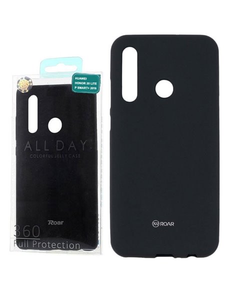 CUSTODIA per HUAWEI HONOR 20 LITE, P SMART PLUS 2019, HONOR 20e IN GEL TPU SILICONE COLORE NERO ALTA QUALITA' ROAR COLORFUL