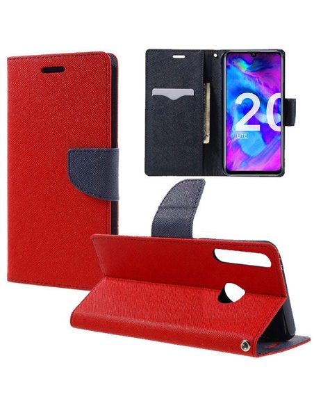 CUSTODIA per HUAWEI HONOR 20 LITE, P SMART PLUS 2019, HONOR 20e - FLIP ORIZZONTALE CON INTERNO IN TPU E CHIUSURA MAGNETICA ROSSO