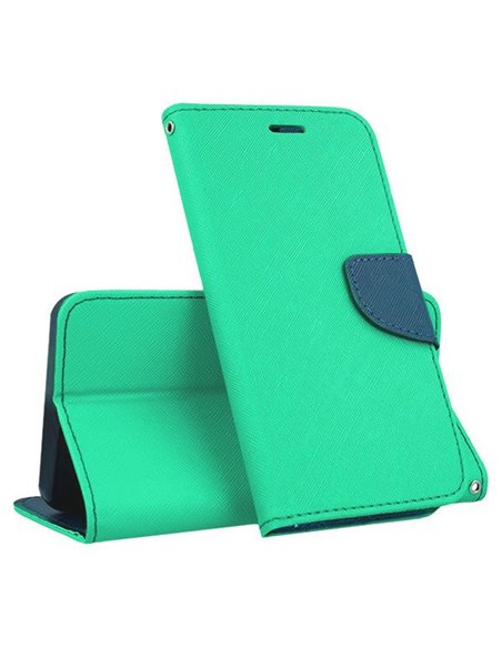 CUSTODIA per SAMSUNG GALAXY A60 (SM-A606), GALAXY M40 (SM-M405) - FLIP ORIZZONTALE CON INTERNO IN TPU E PORTA CARTE VERDE ACQUA