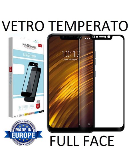 PELLICOLA per XIAOMI POCOPHONE F1 - PROTEGGI DISPLAY VETRO TEMPERATO FULL FACE 9H 0,33mm CON CORNICE NERA MYSCREEN LITE