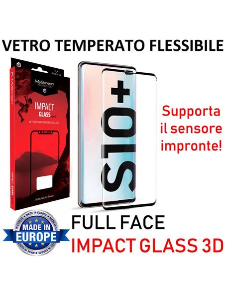 PELLICOLA per SAMSUNG GALAXY S10 PLUS (G975) IMPACT GLASS 6H FULL FACE 3D FLESSIBILE 0,33 (SUPPORTO SENSORE IMPRONTE) CORNICE NE