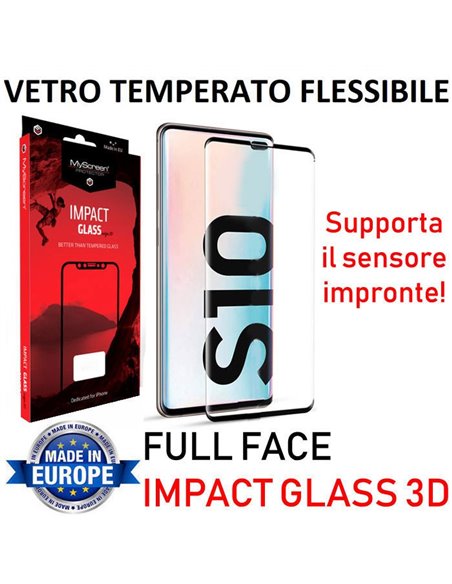 PELLICOLA per SAMSUNG GALAXY S10 (SM-G973) IMPACT GLASS 6H FULL FACE 3D FLESSIBILE 0,33 (SUPPORTO SENSORE IMPRONTE) CORNICE NERA