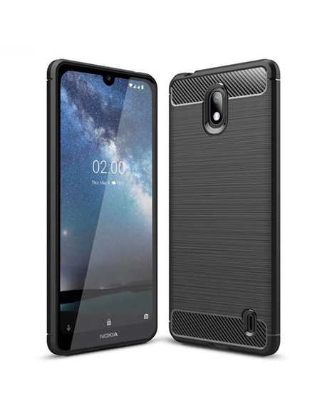 CUSTODIA per NOKIA 2.2 (5.71') IN GEL TPU SILICONE EFFETTO METALLICO CON INSERTI IN FANTASIA CARBONIO COLORE NERO