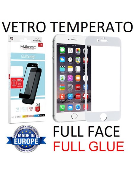 PELLICOLA per APPLE IPHONE 6, IPHONE 6s IN VETRO TEMPERATO FULL FACE 9H - FULL GLUE 0,33mm CON CORNICE BIANCA MYSCREEN LITE