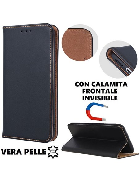 CUSTODIA per SAMSUNG GALAXY A40 (SM-A405) - FLIP ORIZZONTALE VERA PELLE CON CHIUSURA MAGNETICA INVISIBILE E INTERNO IN TPU NERO