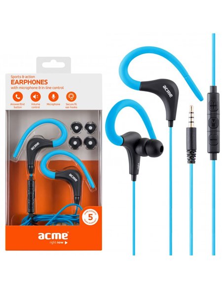 AURICOLARE STEREO con CONNETTORE JACK 3,5mm - GOMMINI E ARCHETTO + TASTO DI RISPOSTA COLORE BLU HE17B ACME