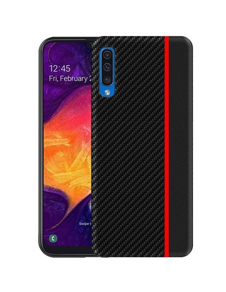 CUSTODIA per SAMSUNG GALAXY A50 (SM-A505), A30s (SM-A307), A50s (SM-A507) IN GEL TPU NERO EFFETTO CARBONIO CON INSERTO ROSSO