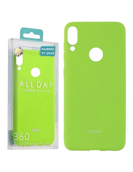 CUSTODIA per HUAWEI Y7 2019, Y7 PRIME 2019, Y7 PRO 2019 IN GEL TPU SILICONE COLORE VERDE ALTA QUALITA' ROAR COLORFUL