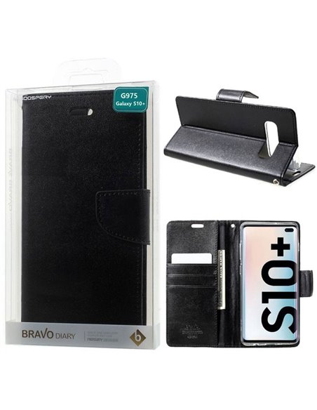 CUSTODIA per SAMSUNG GALAXY S10 PLUS (SM-G975) - FLIP ORIZZONTALE SIMILPELLE CON INTERNO IN TPU E STAND COLORE NERO BRAVO