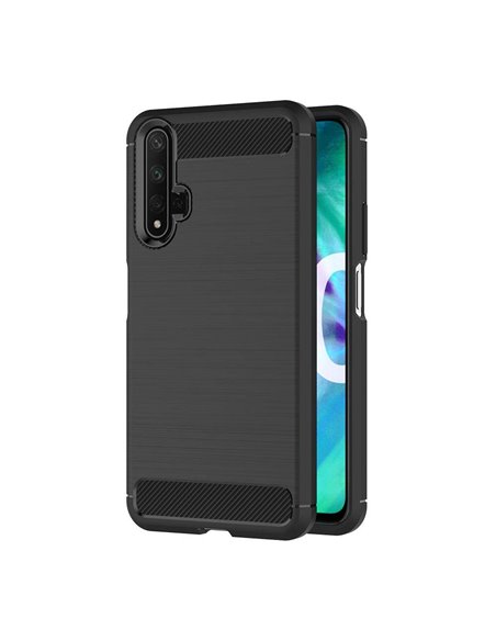 CUSTODIA per HUAWEI HONOR 20, NOVA 5T IN GEL TPU EFFETTO METALLICO CON INSERTI IN FANTASIA CARBONIO COLORE NERO