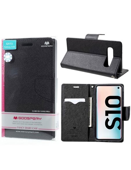 CUSTODIA per SAMSUNG GALAXY S10 (SM-G973) - FLIP ORIZZONTALE CON STAND E INTERNO IN TPU SILICONE COLORE NERO ALTA QUALITA'