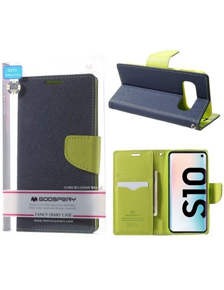 CUSTODIA per SAMSUNG GALAXY S10 (SM-G973) - FLIP ORIZZONTALE CON STAND E INTERNO IN TPU SILICONE COLORE BLU ALTA QUALITA'