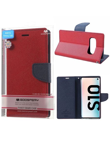 CUSTODIA per SAMSUNG GALAXY S10 (SM-G973) - FLIP ORIZZONTALE CON STAND E INTERNO IN TPU SILICONE COLORE ROSSO ALTA QUALITA'