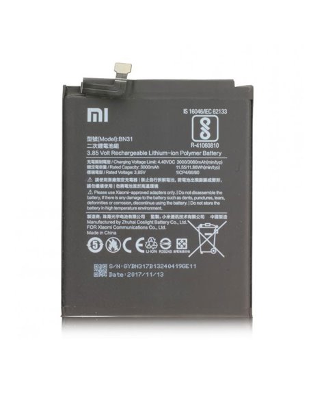 BATTERIA ORIGINALE XIAOMI BN31 per REDMI NOTE 5A, MI A1, MI 5X CON FLAT - 3000 mAh LI-ION BULK