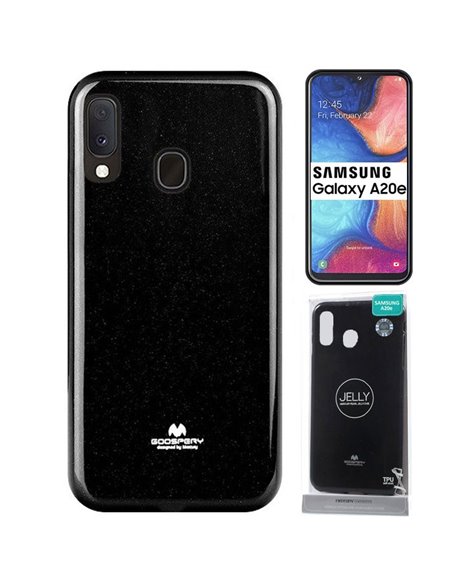 CUSTODIA per SAMSUNG GALAXY A20e (SM-A202) IN GEL TPU SILICONE COLORE NERO LUCIDO ALTA QUALITA' MERCURY BLISTER