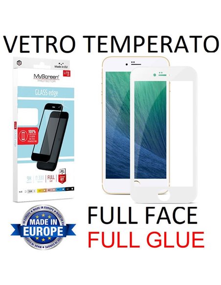 PELLICOLA per APPLE IPHONE 6 PLUS, 6S PLUS IN VETRO TEMPERATO FULL FACE 9H - FULL GLUE 0,33mm CON CORNICE BIANCA MYSCREEN LITE