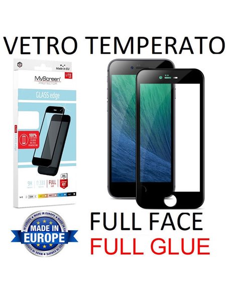 PELLICOLA per APPLE IPHONE 6 PLUS, 6S PLUS IN VETRO TEMPERATO FULL FACE 9H - FULL GLUE 0,33mm CON CORNICE NERA MYSCREEN LITE