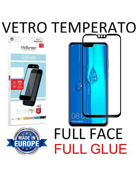 PELLICOLA per HUAWEI Y9 2019 IN VETRO TEMPERATO FULL FACE 9H - FULL GLUE 0,33mm CON CORNICE NERA MYSCREEN LITE