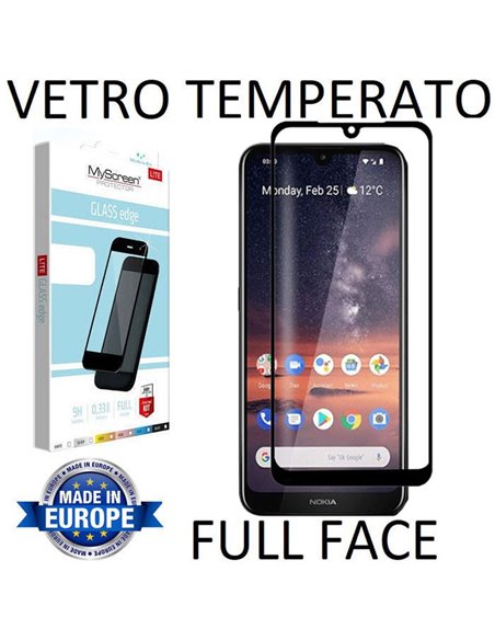 PELLICOLA per NOKIA 2.2 (5.71') - PROTEGGI DISPLAY VETRO TEMPERATO FULL FACE 9H 0,33mm CON CORNICE COLORE NERO MYSCREEN LITE