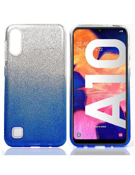 CUSTODIA per SAMSUNG GALAXY A10 (SM-A105) IN GEL TPU SILICONE COLORE BLU SFUMATO CON BRILLANTINI