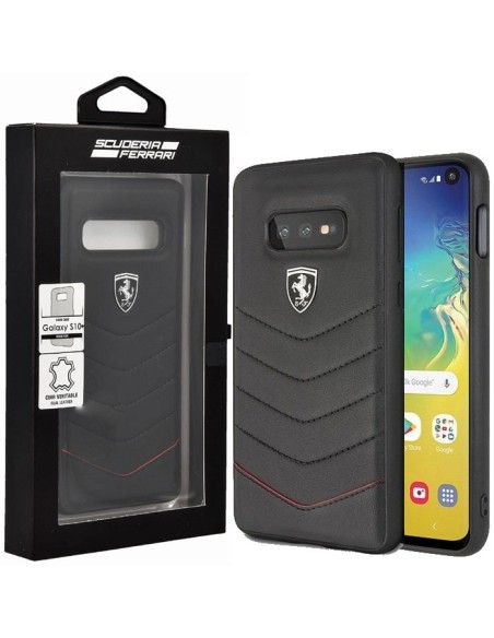 CUSTODIA per SAMSUNG GALAXY S10e (SM-G970) BACK RIGIDA IN VERA PELLE CON LOGO FERRARI COLORE NERO BLISTER