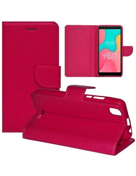 CUSTODIA per WIKO Y60 (5.45') - FLIP ORIZZONTALE SIMILPELLE CON INTERNO IN TPU SILICONE, STAND E TASCHE PORTA CARTE COLORE ROSA