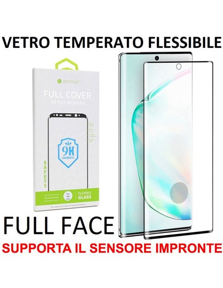 PELLICOLA per SAMSUNG NOTE 10 (N970, N971) VETRO TEMPERATO FULL FACE FLESSIBILE 0,15mm (SUPPORTO SENSORE IMPRONTE) CORNICE NERA