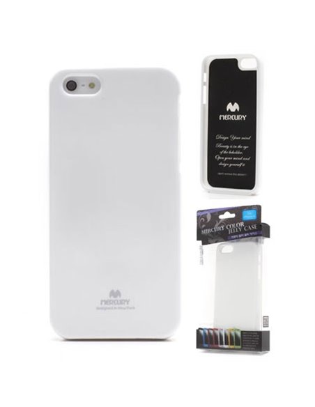 CUSTODIA GEL TPU SILICONE per APPLE IPHONE 5, 5S COLORE BIANCO LUCIDO CON GLITTER ALTA QUALITA' MERCURY BLISTER