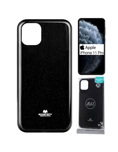 CUSTODIA per APPLE IPHONE 11 PRO (5.8') IN GEL TPU SILICONE COLORE NERO LUCIDO CON GLITTER ALTA QUALITA' MERCURY BLISTER