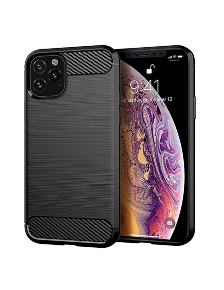 CUSTODIA per APPLE IPHONE 11 PRO (5.8') IN GEL TPU SILICONE EFFETTO METALLICO CON INSERTI IN FANTASIA CARBONIO COLORE NERO