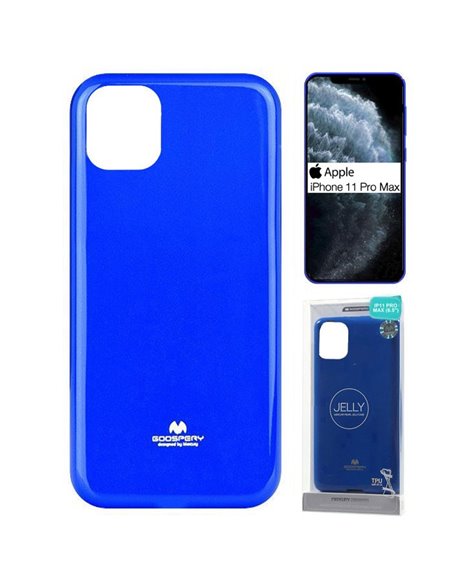 CUSTODIA per APPLE IPHONE 11 PRO MAX (6.5')  IN GEL TPU SILICONE COLORE BLU LUCIDO CON GLITTER ALTA QUALITA' MERCURY BLISTER