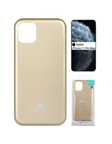 CUSTODIA per APPLE IPHONE 11 PRO MAX (6.5')  IN GEL TPU SILICONE COLORE ORO LUCIDO CON GLITTER ALTA QUALITA' MERCURY BLISTER