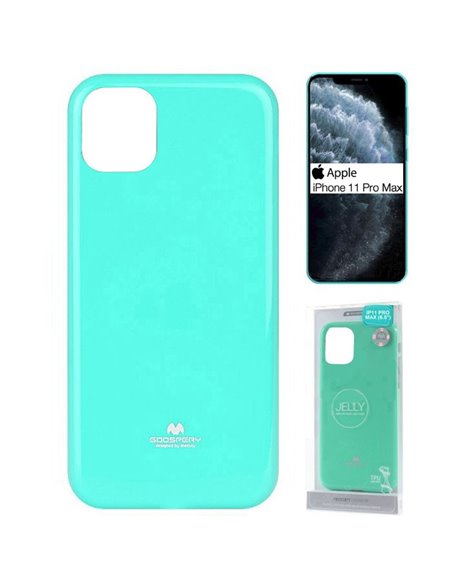 CUSTODIA per APPLE IPHONE 11 PRO MAX (6.5')  IN GEL TPU SILICONE COLORE VERDE ACQUA LUCIDO CON GLITTER ALTA QUALITA' MERCURY BLI