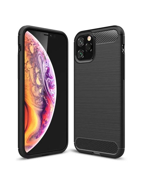 CUSTODIA per APPLE IPHONE 11 PRO MAX (6.5') IN GEL TPU SILICONE EFFETTO METALLICO CON INSERTI IN FANTASIA CARBONIO COLORE NERO