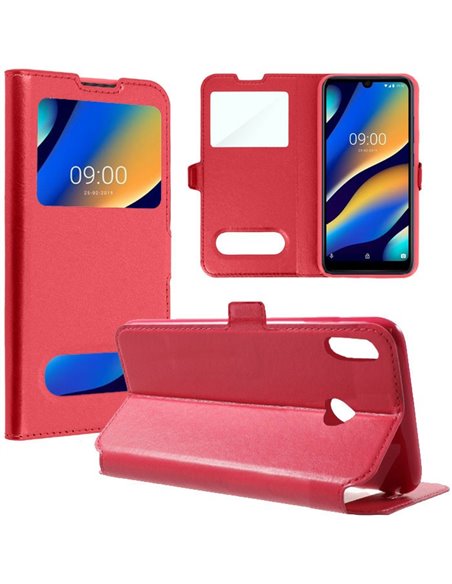 CUSTODIA per WIKO VIEW 3 LITE - FLIP ORIZZONTALE SIMILPELLE CON INTERNO IN TPU SILICONE E DOPPIA FINESTRA ID COLORE ROSSO