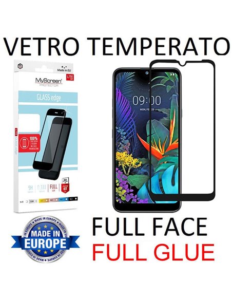 PELLICOLA per LG Q60, K50 IN VETRO TEMPERATO FULL FACE 9H - FULL GLUE 0,33mm CON CORNICE NERA MYSCREEN LITE BLISTER