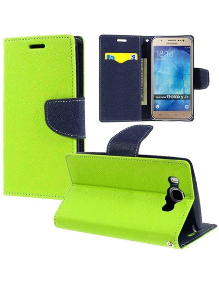 CUSTODIA FLIP ORIZZONTALE per SAMSUNG SM-J500F GALAXY J5 CON INTERNO IN TPU, STAND E TASCHE PORTA CARTE COLORE VERDE