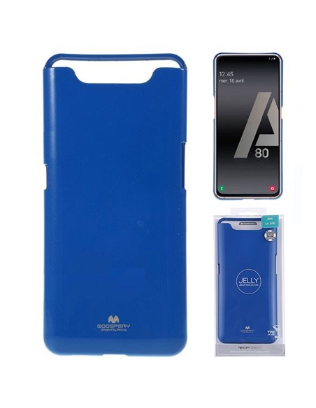 CUSTODIA per SAMSUNG GALAXY A80 (SM-A805), A90 IN GEL TPU SILICONE COLORE BLU LUCIDO CON GLITTER ALTA QUALITA' MERCURY