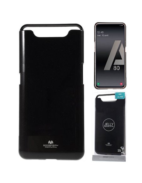 CUSTODIA per SAMSUNG GALAXY A80 (SM-A805), A90 IN GEL TPU SILICONE COLORE NERO LUCIDO CON GLITTER ALTA QUALITA' MERCURY