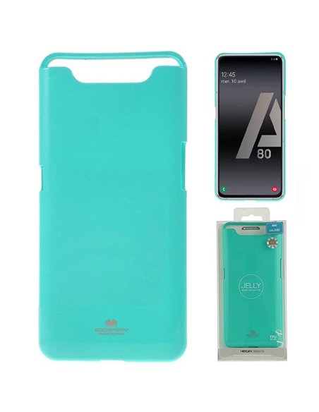 CUSTODIA per SAMSUNG GALAXY A80 (SM-A805), A90 IN GEL TPU SILICONE COLORE VERDE ACQUA LUCIDO CON GLITTER ALTA QUALITA' MERCURY