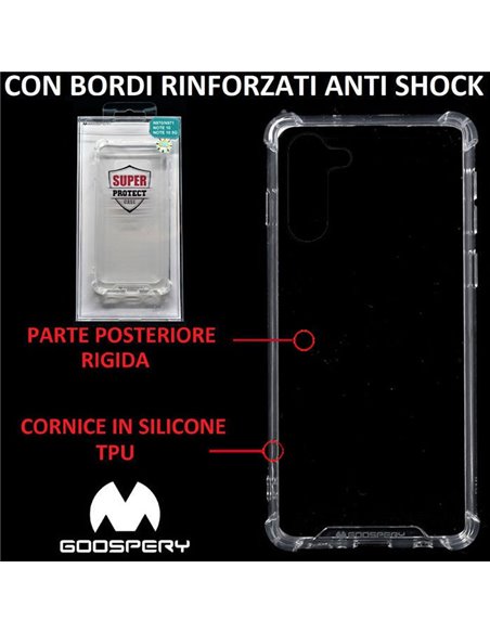 CUSTODIA per SAMSUNG GALAXY NOTE 10 (N970) - PARTE POSTERIORE RIGIDA, CORNICE IN SILICONE TRASPARENTE E BORDI RINFORZATI ANTI SH