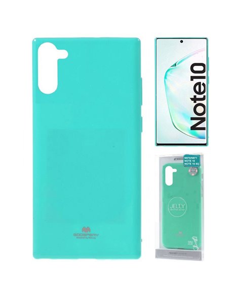 CUSTODIA per SAMSUNG GALAXY NOTE 10 (N970), NOTE 10 5G (N971) IN GEL TPU SILICONE VERDE ACQUA LUCIDO ALTA QUALITA' MERCURY