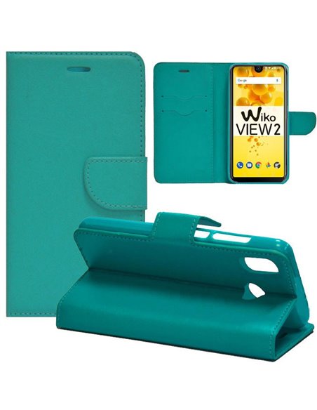 CUSTODIA per WIKO VIEW 2 - FLIP ORIZZONTALE SIMILPELLE CON INTERNO IN TPU SILICONE, STAND E TASCHE PORTA CARTE COLORE AZZURRO