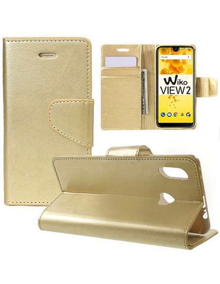 CUSTODIA per WIKO VIEW 2 - FLIP ORIZZONTALE SIMILPELLE CON INTERNO IN TPU SILICONE, STAND E TASCHE PORTA CARTE COLORE ORO