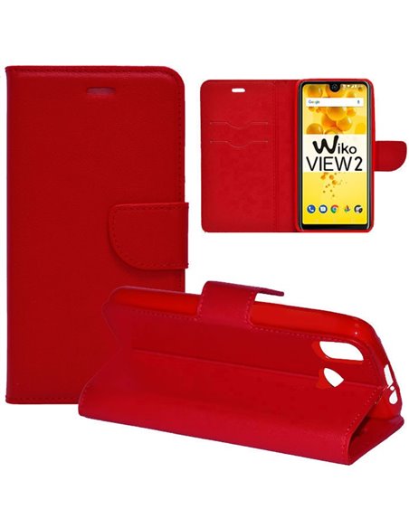 CUSTODIA per WIKO VIEW 2 - FLIP ORIZZONTALE SIMILPELLE CON INTERNO IN TPU SILICONE, STAND E TASCHE PORTA CARTE COLORE ROSSO