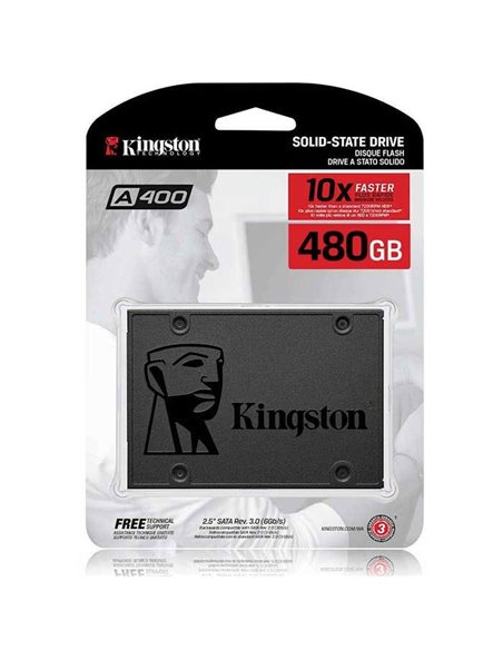 DRIVE A STATO SOLIDO SSD A400 480GB 2,5' CON VELOCITA' DI TRASFERIMENTO FINO A 500MB/s IN LETTURA COLORE NERO KINGSTON BLISTER