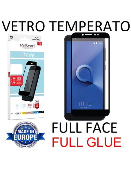PELLICOLA per ALCATEL 1S 2019 (5.5') IN VETRO TEMPERATO FULL FACE 9H - FULL GLUE 0,33mm CON CORNICE NERA MYSCREEN LITE BLISTER