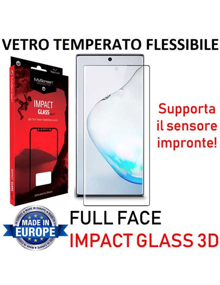 PELLICOLA per SAMSUNG GALAXY NOTE 10 (N970) IMPACT GLASS 6H FULL FACE 3D FLESSIBILE 0,33 (SUPPORTO SENSORE IMPRONTE) CORNICE NER