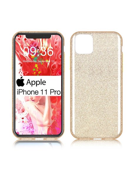 CUSTODIA per APPLE IPHONE 11 PRO (5.8') IN GEL TPU SILICONE COLORE ORO CON BRILLANTINI